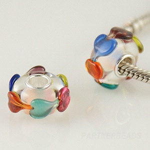Green Red White Blue heart hearts glass bead fits European bracelets earrings necklaces glass silver core large hole lampwork bead charm