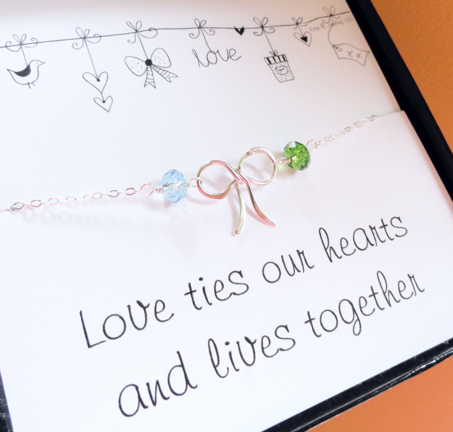 Friendship Bracelet, Gifts for sisters, Best friend bracelet with two birthstones, Bow bracelet with birthstones, Sister bracelet
