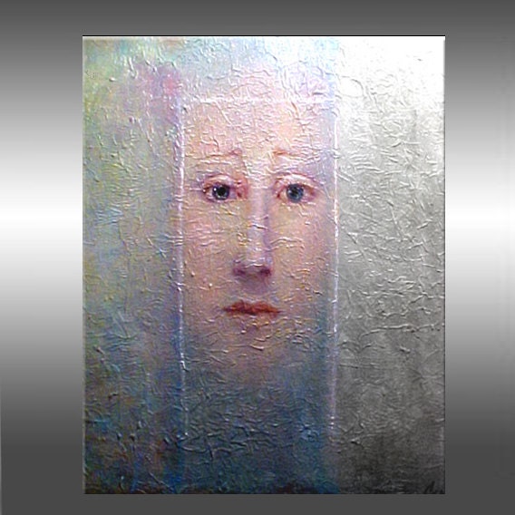 PORTRAIT unique original textured contemporary art metallic custom modern original painting giclee print leearte - Carol Lee Art Studio