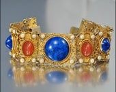 Czech Art Deco Bracelet Austria Carnelian Lapis Filigree Vintage 1920s Art Deco Jewelry Glass Pearl