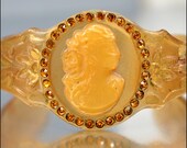 Art Deco Bracelet Celluloid Rhinestone Cameo Cuff Vintage 1930s Art Deco Jewelry