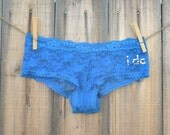 Something Blue BRIDAL Lingerie with bling underwear -  something Peacock BLUE cheeky -  I DO in rhinestones size XLarge -Ships in 24hrs