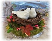 Love Birds Nest Cake Topper - Love Birds Weddings Cake Decor - White Porcelain Birds - Spring Garden Weddings