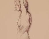 Female Nude Figure drawing on cream paper in ball point pen