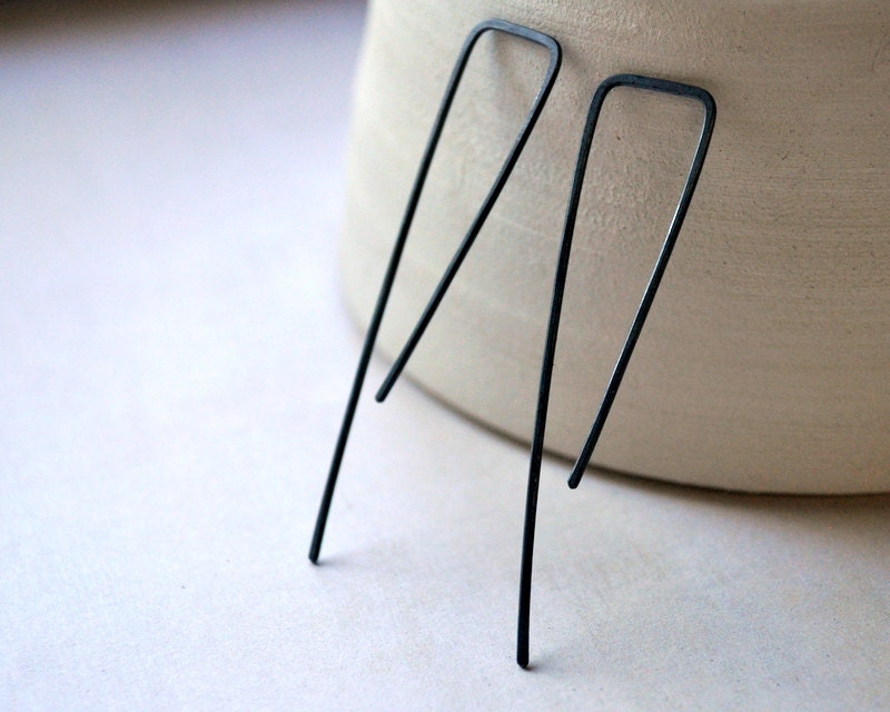 Black Shard Earrings. Simple Sterling Silver Jewelry. Oxidised Oxidized. Modern Contemporary Sleek Elegant Design. Jewellery.