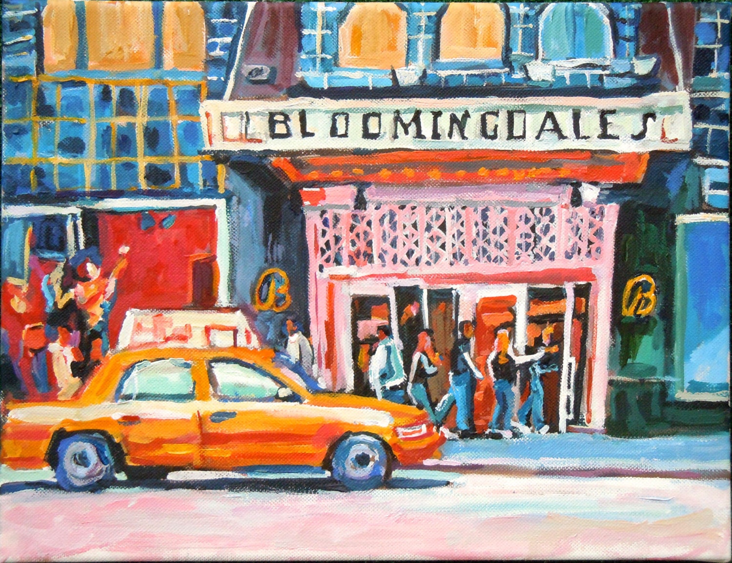 Fine Art Print  8x10, "Bloomingdales" yellow pink blue bloomies Painting by Gwen Meyerson - GwenMeyerson