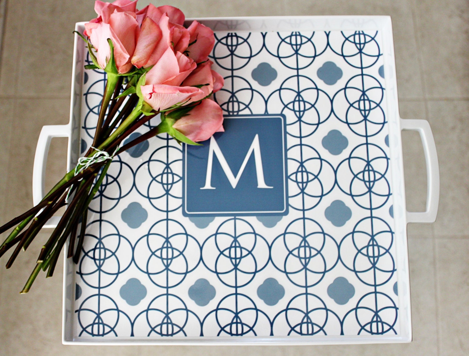 NEW Melamine Personalized Tray in circles pattern