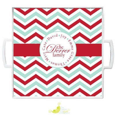 NEW Chevron Melamine Personalized Tray with Family Logo