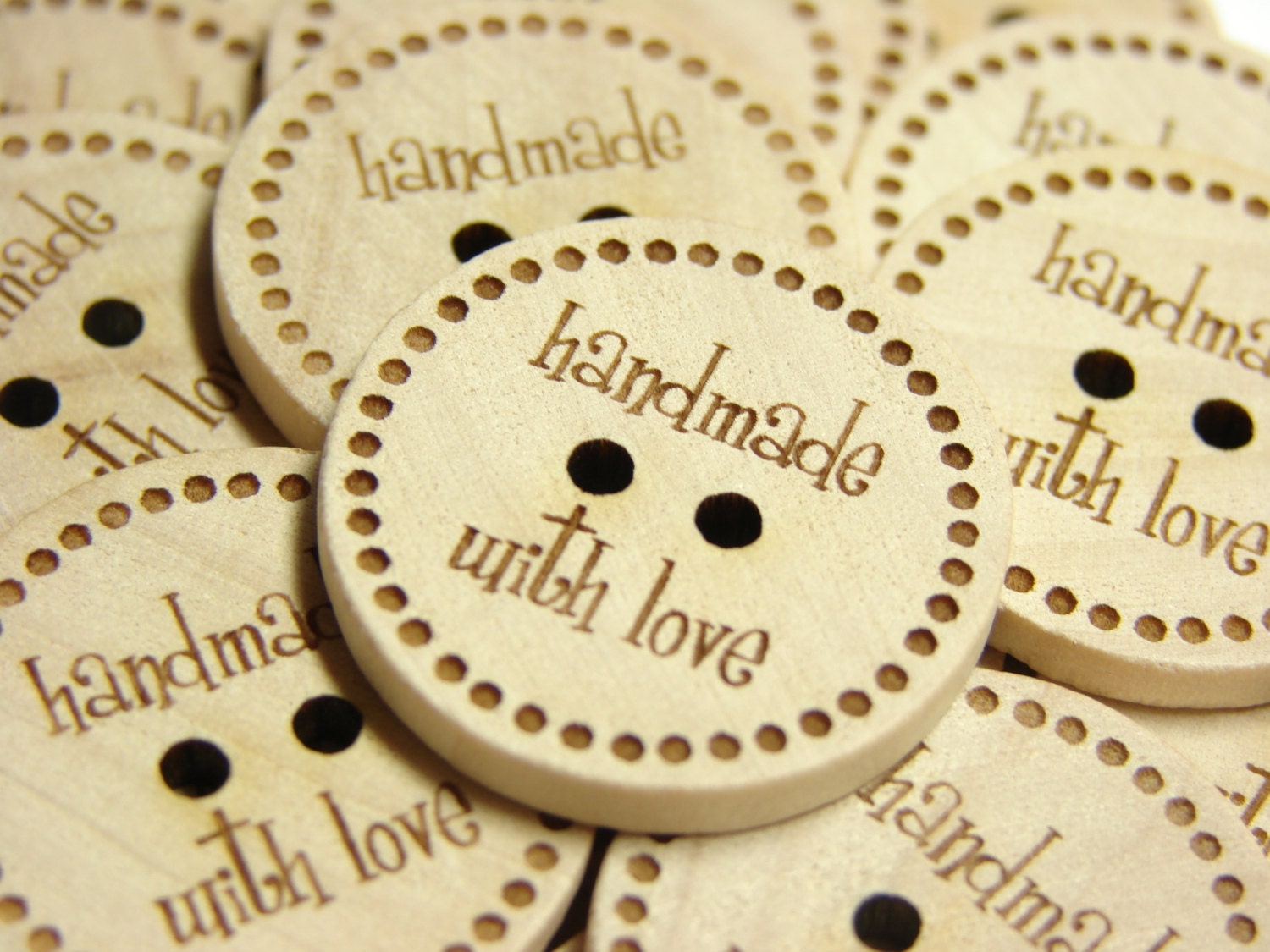 1" Wooden Buttons "hand with love" - Set of  10
