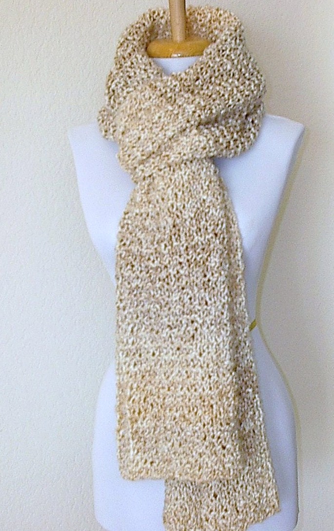 Jumbo Scarf / Shawl in Oatmeal Color, Extra Long Scarf, Big Scarf, Soft, hand knitted