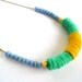 spring necklace, bright colour single strand, blue, green, yellow and gold, summer splash, vibrant color block