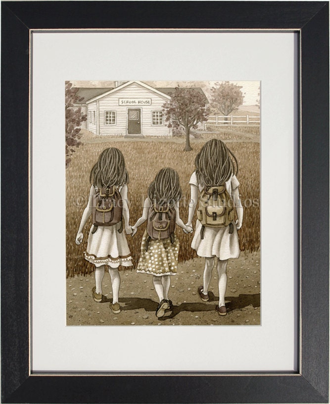 Walking to School - 8"x10" archival watercolor print by Tracy Lizotte