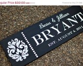 ON SALE Personalized Family Name Sign with damask design Painted custom Wood Sign - Gift Idea - ETS-101