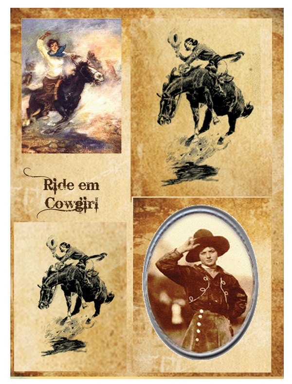Altered Art Papers, 3x4in sheets - Cowgirls, 24 sheets, art graphics, N3110