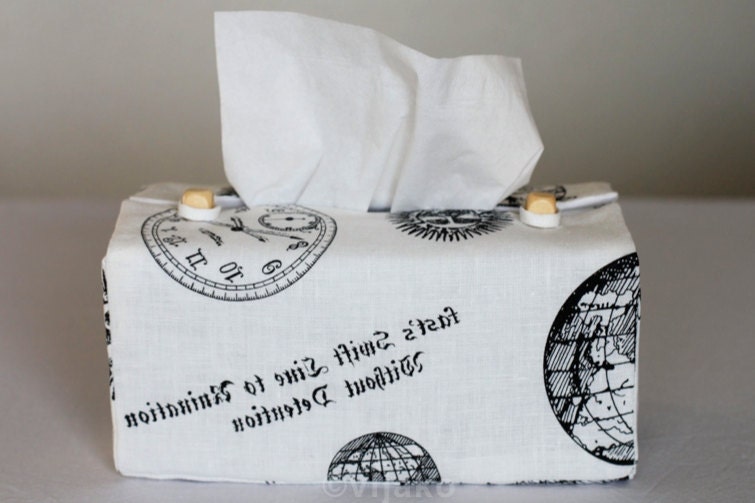 Vintage clocks pattern linen tissue box cover