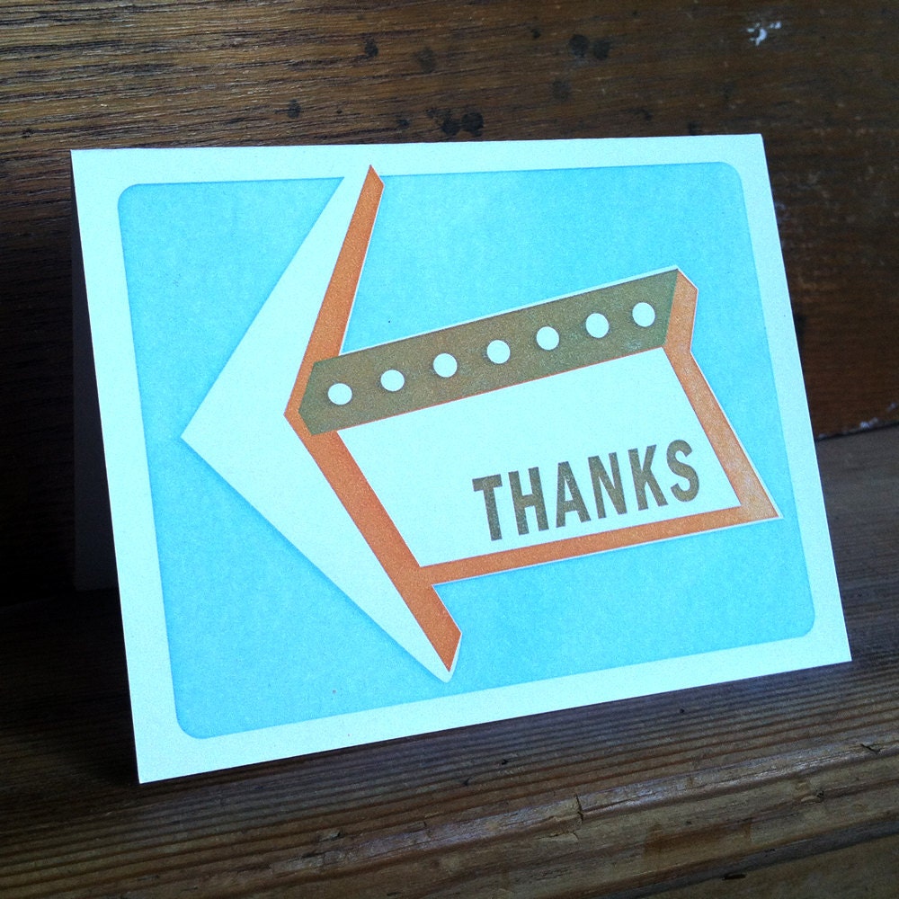 Turquoise Signage letterpress thank you card