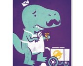 Wall Art Funny T-Rex Print Retro Dinosaur Mustache Poster TRex Hate Ice Cream Moustache Art Print 18 x 24