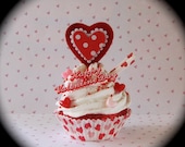 Valentines Day Home Decor Fake Cupcake Retro Inspired "Happy Valentine Cupcake" with Heart Cupcake Liner Fab V-Day Gift