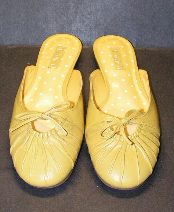 Michelle D Leather Shoes Yellow Mules Ballerina Flats