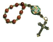 Catholic One Decade Rosary Chaplet Handmade Prayer Beads Brass plated Crucifix Goldstone Everything Else Religious Under 20 Dollars