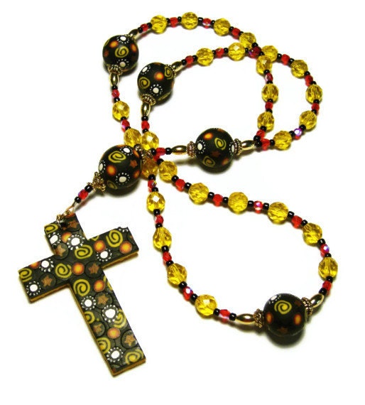 Anglican Protestant Prayer Beads Rosary Polymer Clay Canework Handmade Reversible Cross Czech Glass Everything Else Religious