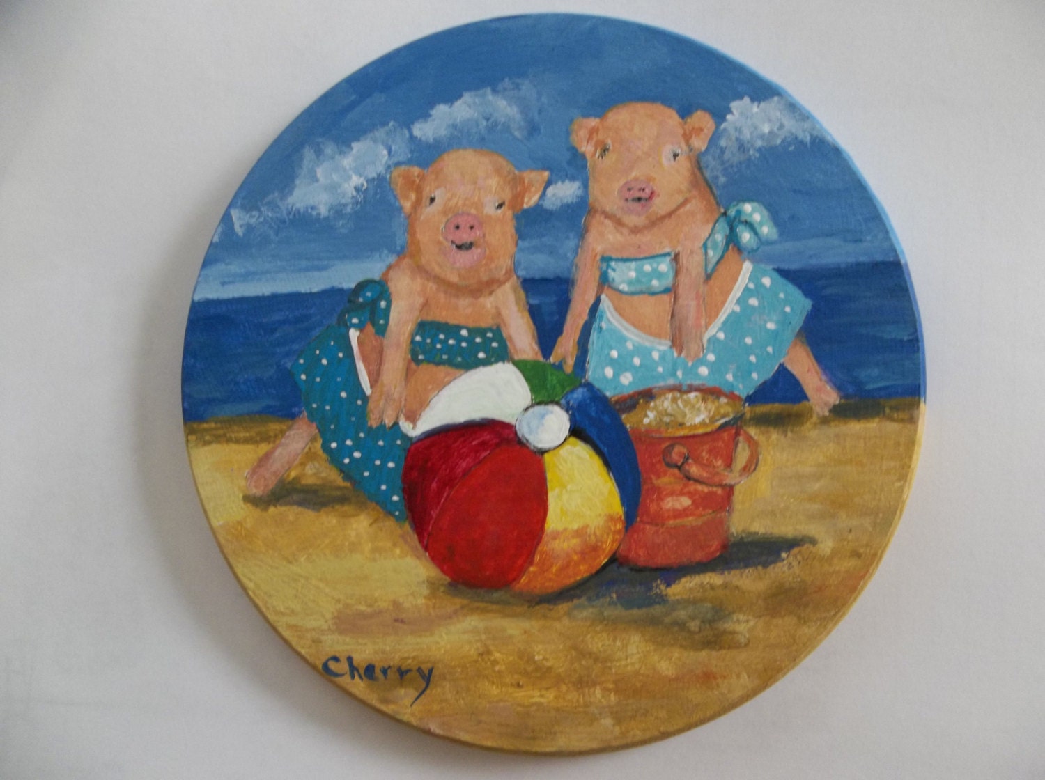 Acrylic Painting Of Pigs On The Beach