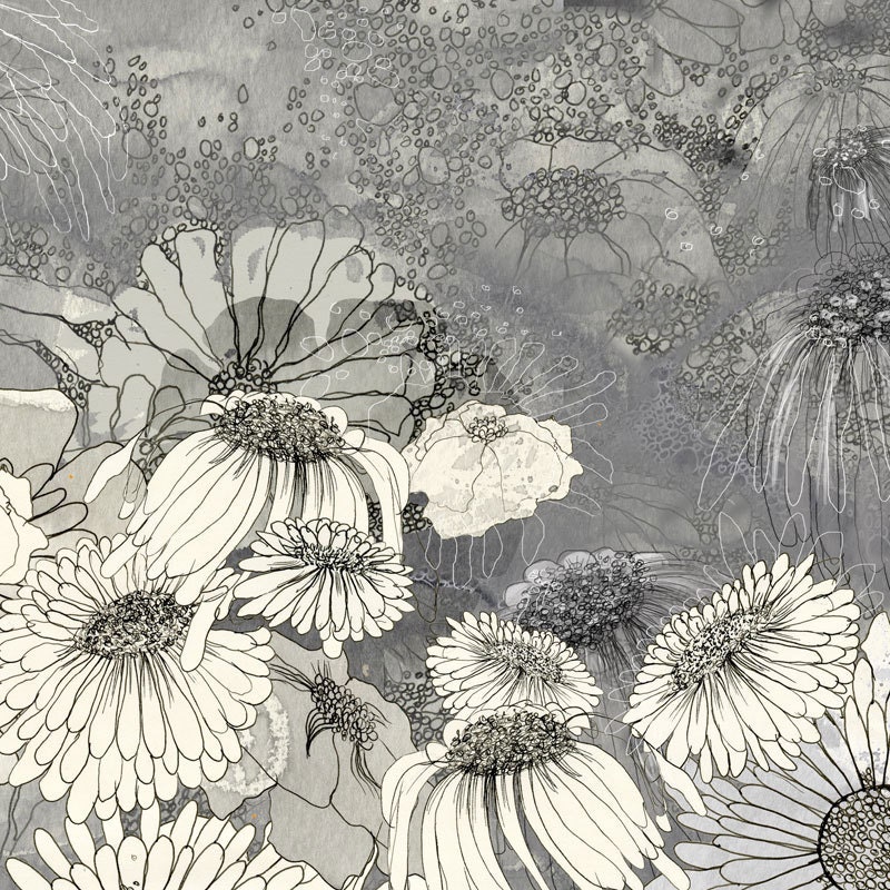At Night in Iza's Garden III - floral illustration - ingridArtStudio