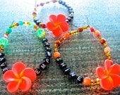 GOOD KARMA Bracelets, Simple Stretch Bracelets - One of A Kind, Summer, Beaded Bracelet, Multi Color, Orange Clay Flower Bracelet
