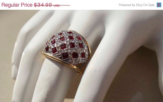 Summer Sale Ruby gold cocktail ring Vintage size 5