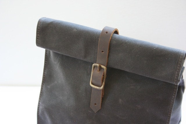 Dark Brown Waxed Canvas Lunch Bag