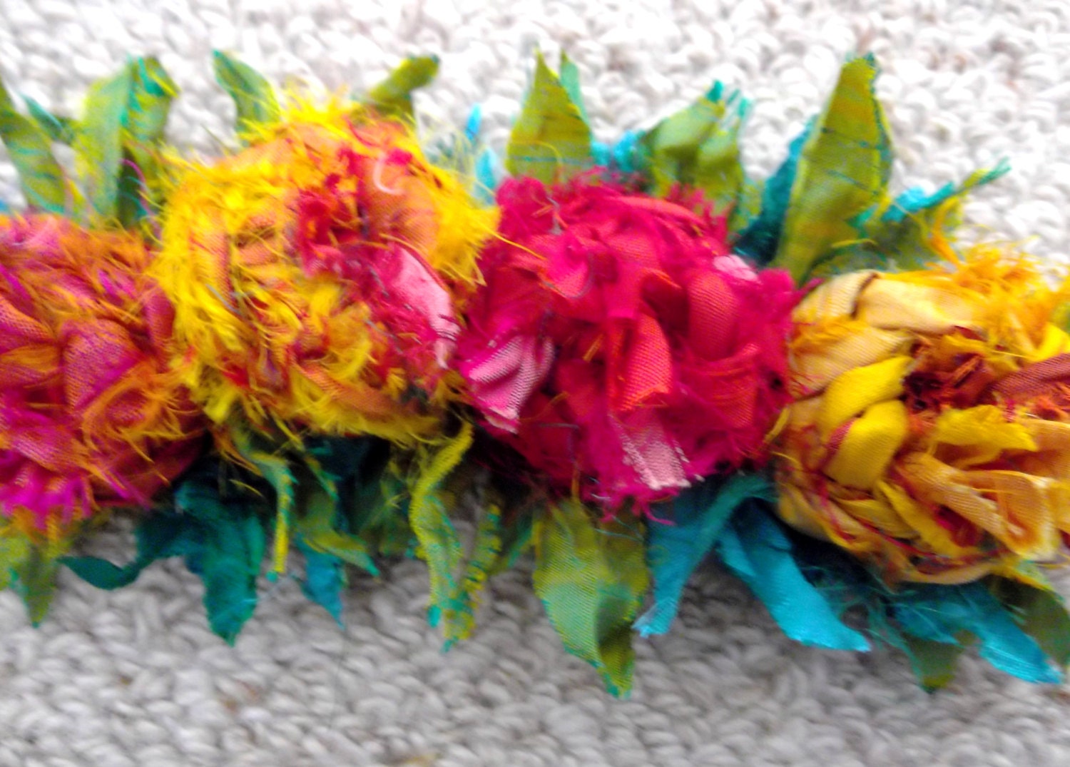 recycled silk  bohemian  rose cuff  bracelet