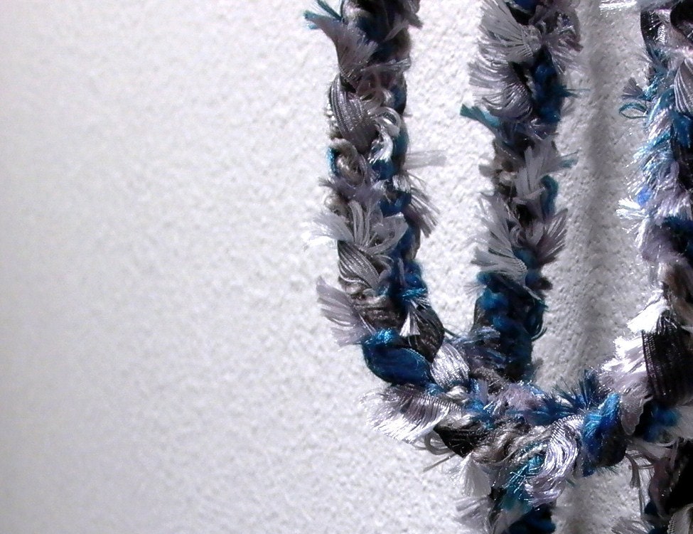 lightning storm. crochet long skinny scarf lariat belt fiber necklace . cobalt blue silver gray . bohemian gypsy summer fashion accessories