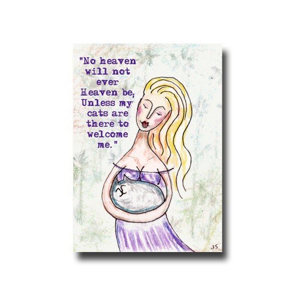 5"X7" Cat Love Drawing Heaven Quote Digital Collage Sheet INSTANT DOWNLOAD