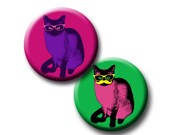Hip Cat Digital Collage Sheet 1 " Round Circle Images of Cats with Mustaches and Glasses Images INSTANT DOWNLOAD
