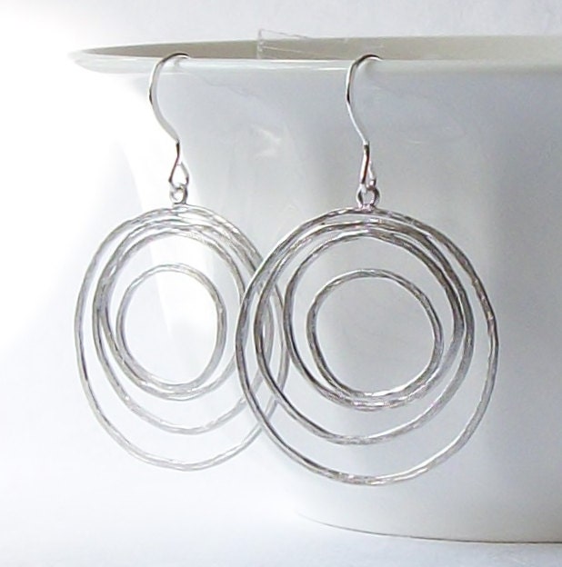 Silver Circle Hoop Dangle Earrings