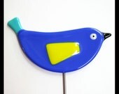 Glassworks Northwest - Blue Bird Plant Stake - Fused Glass Garden Art