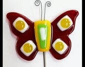 Glassworks Northwest - Red Butterfly Plant Stake - Fused Glass Garden Art