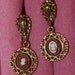 Vtg Romantic Victorian CAMEO Gold tone DANGLE Screw Back EARRINGS