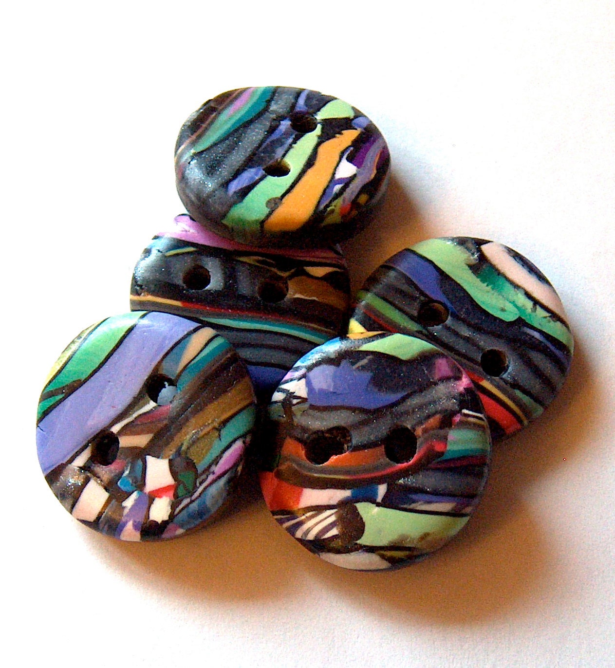 Stroppel Cane Buttons in Blue, Purple, Yellow, Green, and White No. 42