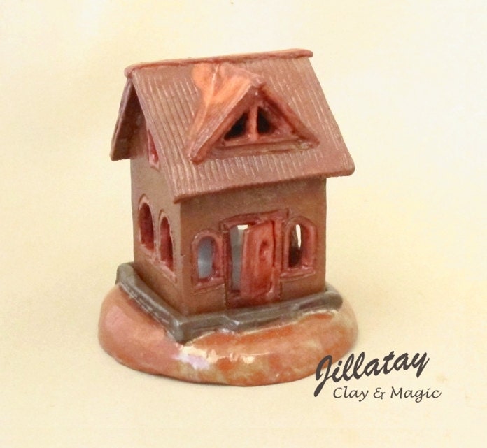 Tiny House Luminary Ceramic Stoneware Candle Holder Art Sculpture Wee Cottage