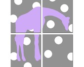 Modern Nursery Quad - Set of Four 8x10 Prints - Large Polka Dot GIraffe - Jungle, Safari, Animal Art - CHOOSE YOUR COLORS