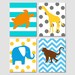 Animal Jungle Quad - Set of Four 11x14 Safari Prints - Kids Wall Art for Nursery - Giraffe, Elephant, Monkey, Turtle - Choose Your Colors
