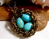 Birds Nest Necklace Solid Copper with Speckled Robins Eggs Gemstone Wire Wrapped