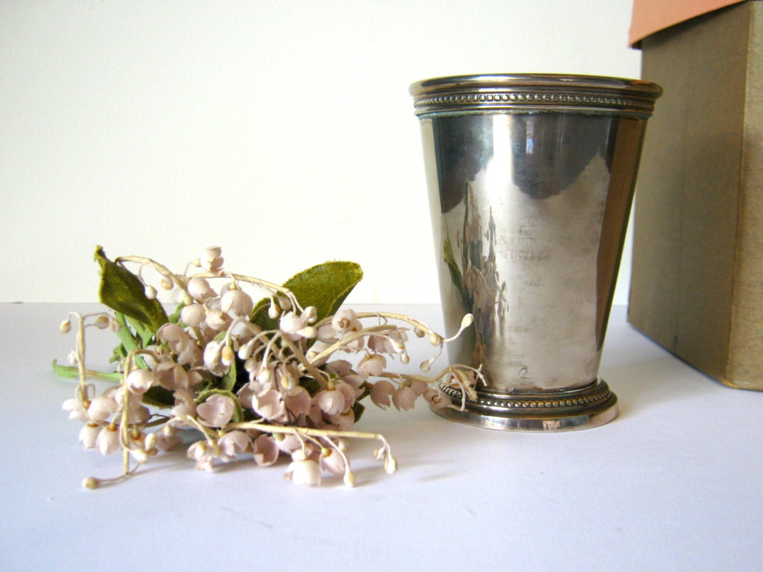 Vintage Silver Vase with Beaded Trim, Wedding Decor