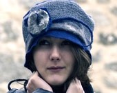Blue felt hat wool hat merino wool hat unique fiber felt hat ooak hat nuno felting warm felt hat handmade France Etsy jannio