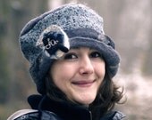 grey felt hat felted wool hat merino wool hat unique fiber felt hat ooak hat nuno felting warm felt hat handmade France Etsy jannio