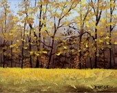 Landscape painting original acrylic Fall colors Trees tree impressionist Yellow ochre rust autumn brown 8X10 on canvas