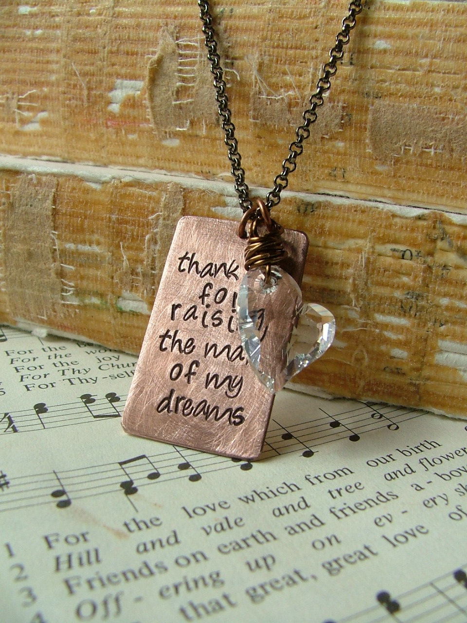 Thank You For Raising The Man Of My Dreams Custom Swarovski Crystal & Copper Hand Stamped Mother in Law Honor Necklace by MyBella