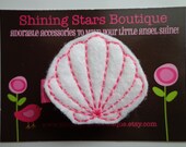 Felt Hair Clips - Girls Hair Accessories - Hot Pink And White Seashell Embroidered Boutique Clip For Girls