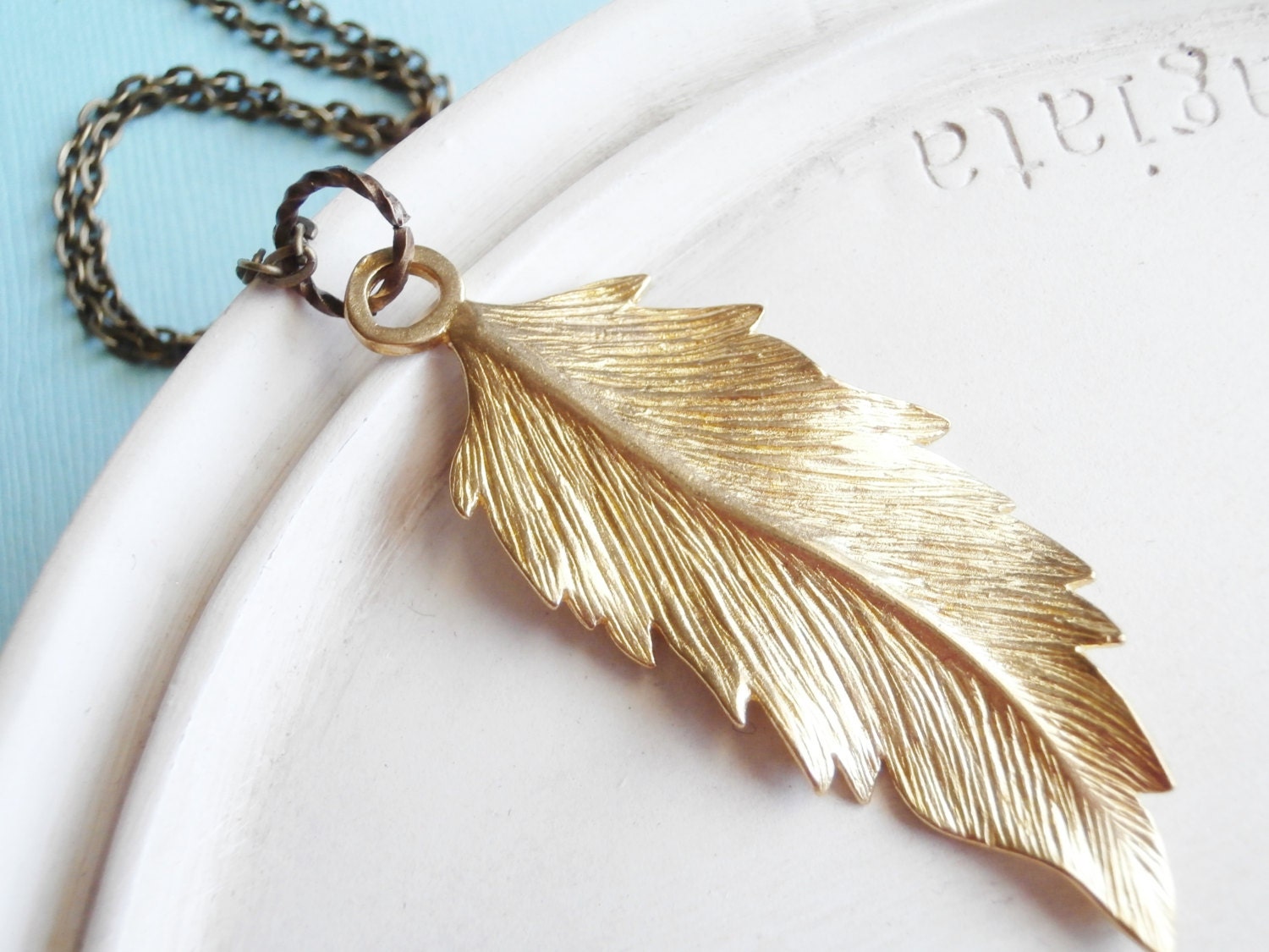 Golden Leaf Necklace - Gold Brass Botanical Jewelry